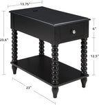 Solid Wood End Table with Charging Station & Drawer Shelf - Handcrafted Spindle Legs Accent Table for Living Room, Bedroom - Sturdy Multifunctional Nightstand, Farmhouse & Modern Décor (Easy Assembly)