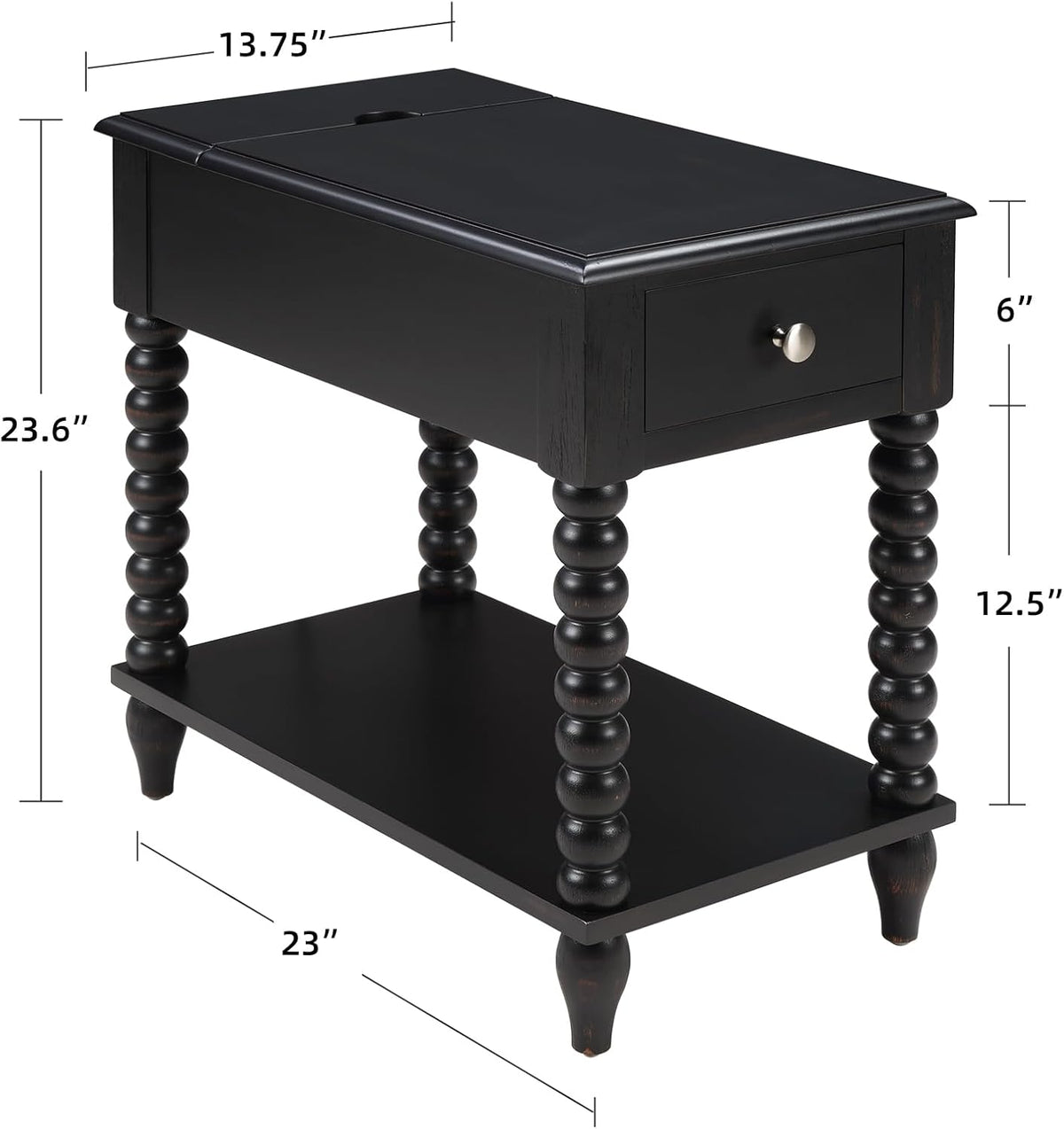 Solid Wood End Table with Charging Station & Drawer Shelf - Handcrafted Spindle Legs Accent Table for Living Room, Bedroom - Sturdy Multifunctional Nightstand, Farmhouse & Modern Décor (Easy Assembly)