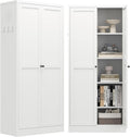 Kitchen Pantry Cabinet,White Metal Pantry Cabinet with 2 Doors & 4 Adjustable Shelves,61" Farmhouse Utility Storage Cabinet for Living Room,Garage,Basement