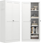 Kitchen Pantry Cabinet,White Metal Pantry Cabinet with 2 Doors & 4 Adjustable Shelves,61" Farmhouse Utility Storage Cabinet for Living Room,Garage,Basement