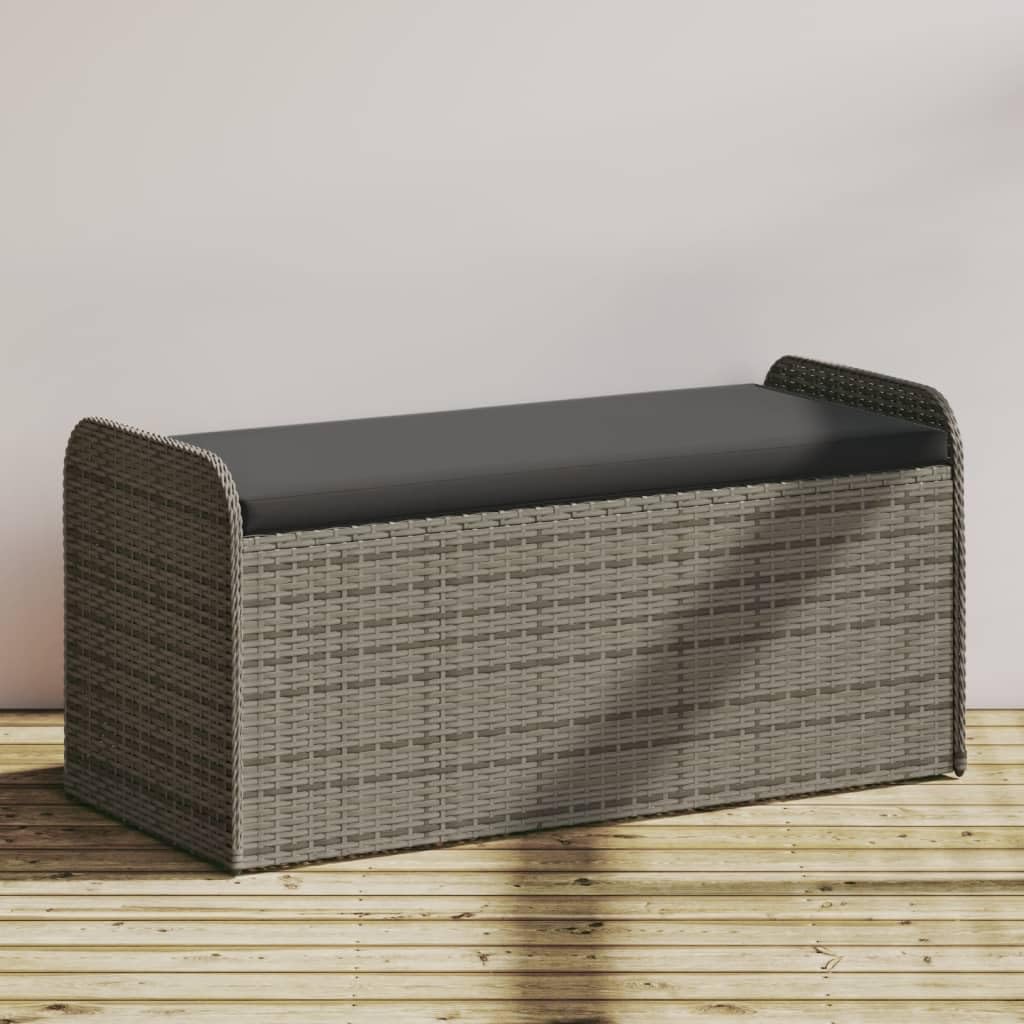 Poly Rattan Outdoor Storage Bench with Cushion Gray, 45.3"x20.1"x20.5", Patio Seat with Water-Proof Bag and Gas Spring