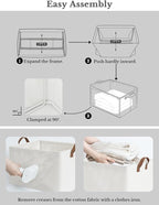 StorageWorks 45L Extra Large Fabric Storage Bins with PU Handles, Storage Baskets for Organizing, Large Laundry Basket, 2-Pack, Beige, 19" L X 13.25" W X 11" H