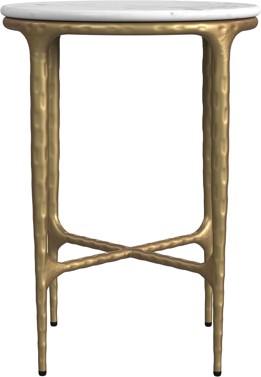 Coaster Home Furnishings - Baldwin - Round Side Table with Marble Top, Hand-Hammered Steel Frame and Two-Tone Design - Living Room - White and Gold - 930081