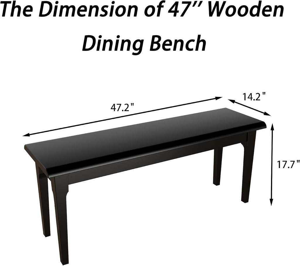Wilk Wooden Entryway Bench, 47’’ Indoor End of Bed Bench, 100% Solid Oak Wood (Black)