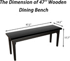 Wilk Wooden Entryway Bench, 47’’ Indoor End of Bed Bench, 100% Solid Oak Wood (Black)