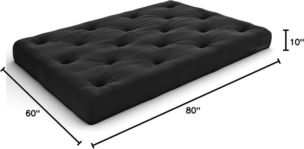 Nirvana Futons Extra Thick Premium 10-Inch Queen Futon Mattress, Black Twill - Made in USA