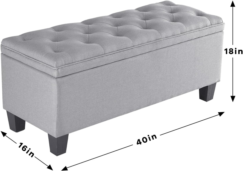 DUMOS Storage Ottoman Bench, Foot Rest with Legs, 16 x 40 x 18 Inches, End of Bed Bench, Storage Chest for Living Room,Bedroom, Entryway, Home Decor, Light Gray