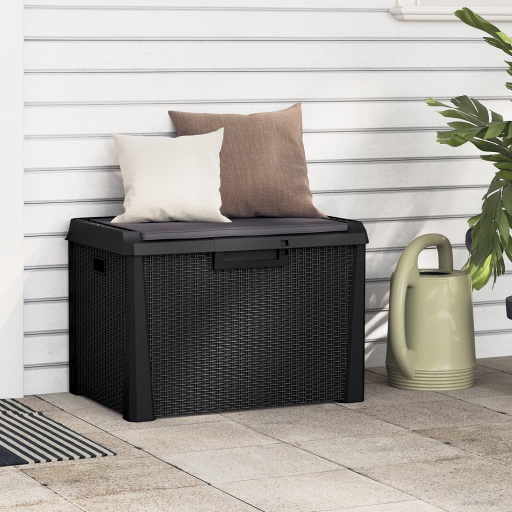 Anthracite Garden Storage Box 125L Polypropylene Medium Outdoor Patio Seat with Cushion for Tools and Cushions