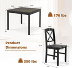 GOFLAME 3-Piece Dining Table Set for 2, Wooden Square Kitchen Table with 2 Upholstered Chairs, Space-Saving Dining Room Furniture Set for Dining Room, Breakfast Nook, Small Space, Grey & Black