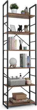 CAPHAUS 6 Tier Bookshelf, 24 Inch Width Free Standing Shelf, Bookcase Shelf Storage Organizer, Industrial Book Shelves for Home Office, Living Room, Kitchen, Rustic Oak Vintage Shelves & Metal Frame