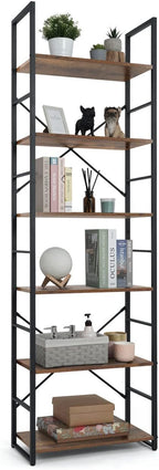 CAPHAUS 6 Tier Bookshelf, 24 Inch Width Free Standing Shelf, Bookcase Shelf Storage Organizer, Industrial Book Shelves for Home Office, Living Room, Kitchen, Rustic Oak Vintage Shelves & Metal Frame