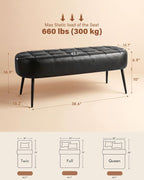 Entryway Bench, Modern PU Leather Upholstered End of Bed Bench Black | 43.7" Shoe Bench with Tufted Seat, 660 lb Capacity, Sturdy Metal Legs, Mid-Century Style, For Hallway, Living Room, Bedroom
