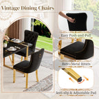 Ebullient Glass Dining Table Set for 6, 63" Modern Kitchen Table with 6 Black Velvet Upholstered Chairs, Tempered Glass Top, Gold Metal Base, 7 Piece Rectangular Dining Room Furniture