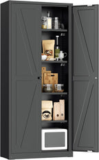 Greenvelly 63" H Black Farmhouse Metal Pantry Cabinet, Kitchen Pantry Storage Cabinets with 2 Doors and Adjustable Shelves, Kitchen Pantry Cabinets for Home, Garage and Bedroom