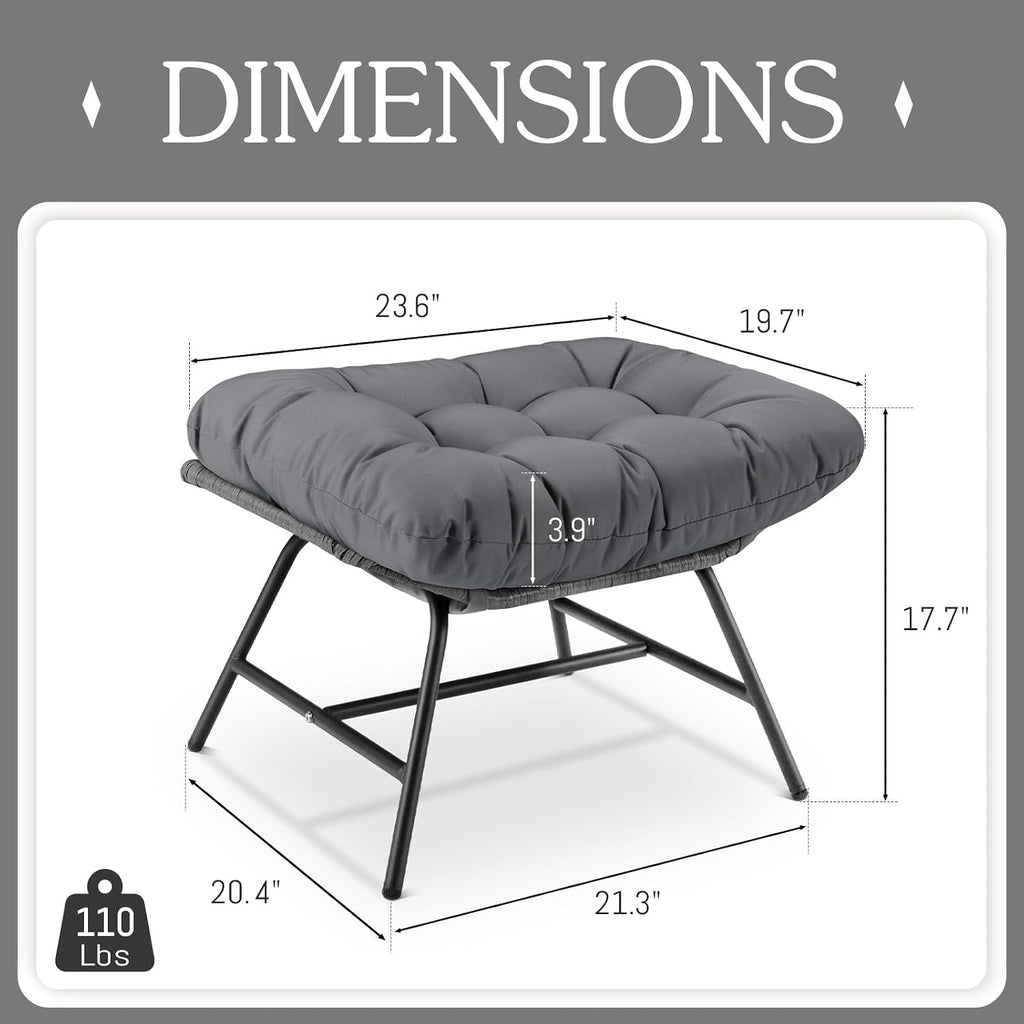 BULEXYARD 2 Pieces Outdoor Patio Ottomans, Multipurpose All Weather PE Rattan Ottoman Set, Indoor Outdoor Wicker Footrest with Removable Thicken Padded Cushions (Grey)