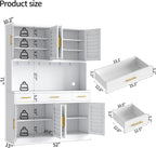 71" Tall Kitchen Pantry Cabinet, Metal Storage Cabinet, with 8 Doors & 6 Adjustable Shelves & 3 Drawer,Cupboard for Bathroom, Dinning Room, Kitchen, White