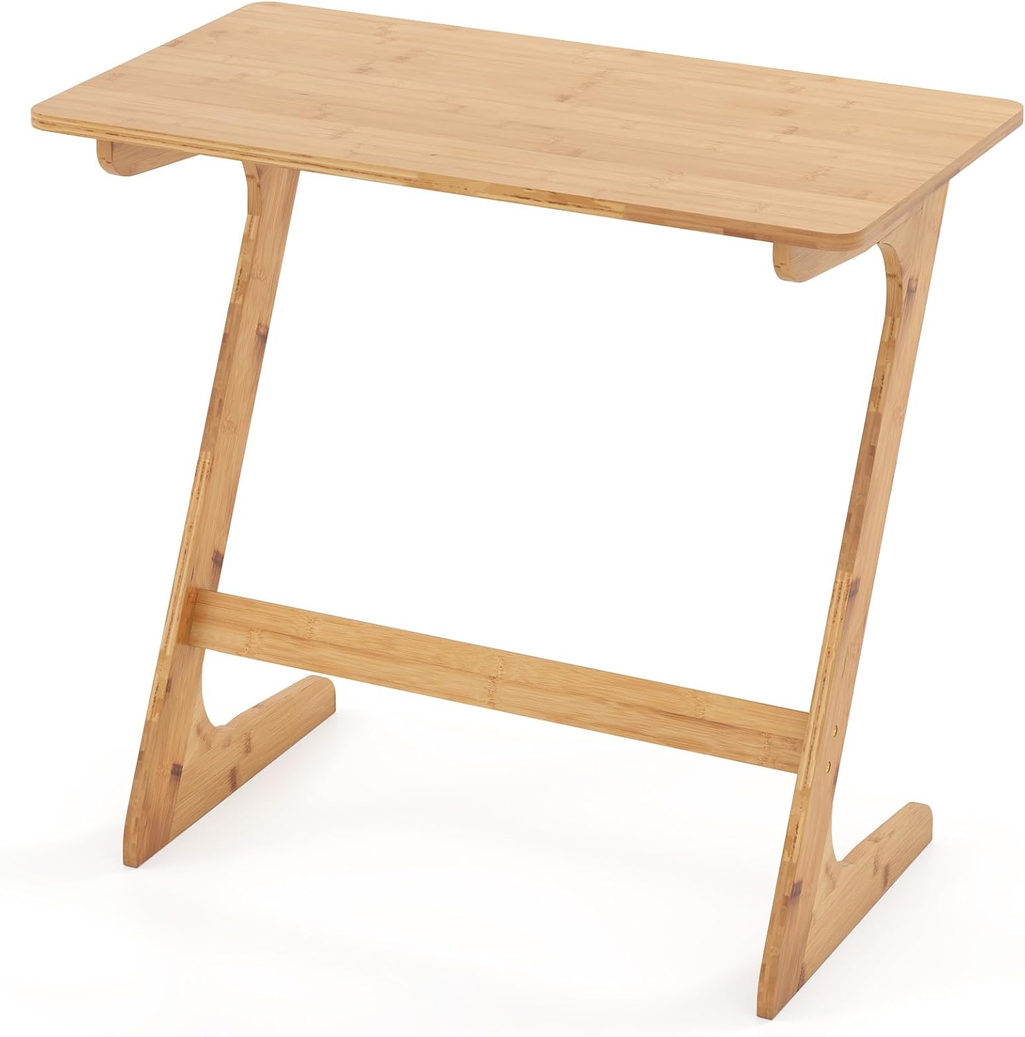 Tangkula Bamboo TV Tray Sofa Side Table, Z-Shaped Couch Table with 30” x 16” Tabletop, Space-Saving Snack Laptop Desk, Quick Assembly, End Table for Home, Office, Library (1, Bamboo)