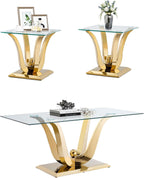 Modern Glass End Table Square Gold Living Room Table Sofa Side Table with 0.4" Tempered Glass Top & Geometric Stainless Steel Base,Luxury Clear Tempered Glass Small Bed Side Corner Table