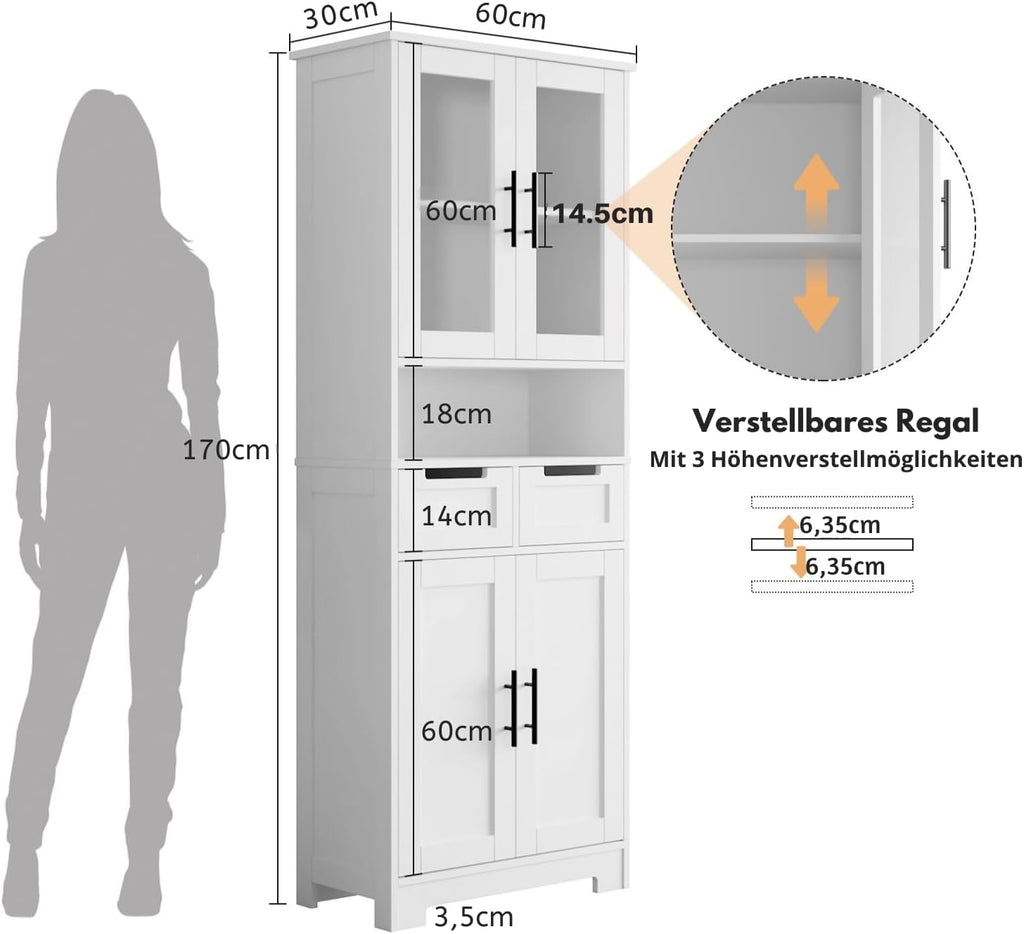 LEADZM Kitchen Cabinet Tall Cabinet with 4 Doors Buffet Cabinet for Kitchen Living Room Dining Room (4 Doors)