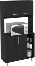Kitchen Pantry Double Door Cabinet, Four Legs, Three Shelves, Black
