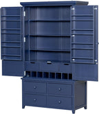 Freestanding Large Kitchen Pantry Wooden Kitchen Storage Cabinet Cupboard with 8 Door Shelves,3 Adjustable Shelves,7 Drawers& 8 Wine Racks,Freestanding Buffet Cupboards for Kitchen Dining (Blue)