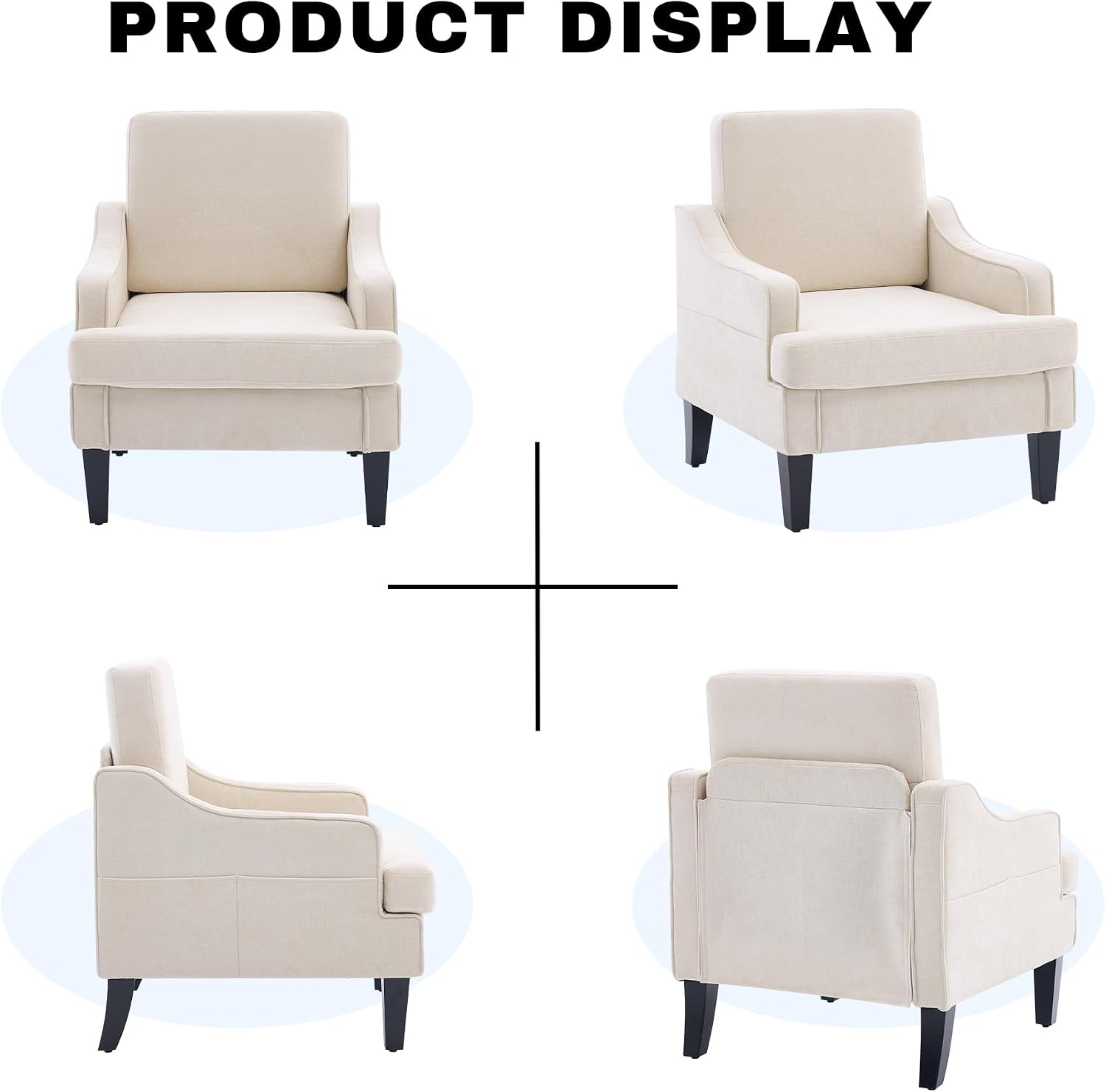 Accent Chair for Living Room,Mid-Century Arm Chair Fabric Living Room Chairs,Upholstered Reading Chair for Bedroom,Single Sofa Chair with Wood Legs for Apartment (Beige)