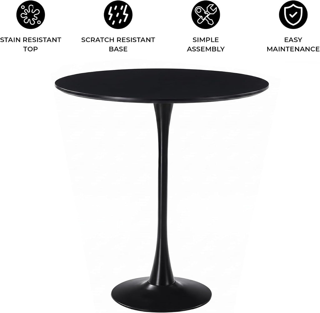 LeisureMod Bristol Collection 35" Round Bar Height Table, Modern MDF Top Pub with Black Pedestal Base, Bistro Cocktail Table for Kitchen, Dining Room, Cafe, Restaurant & Home Bar, Black