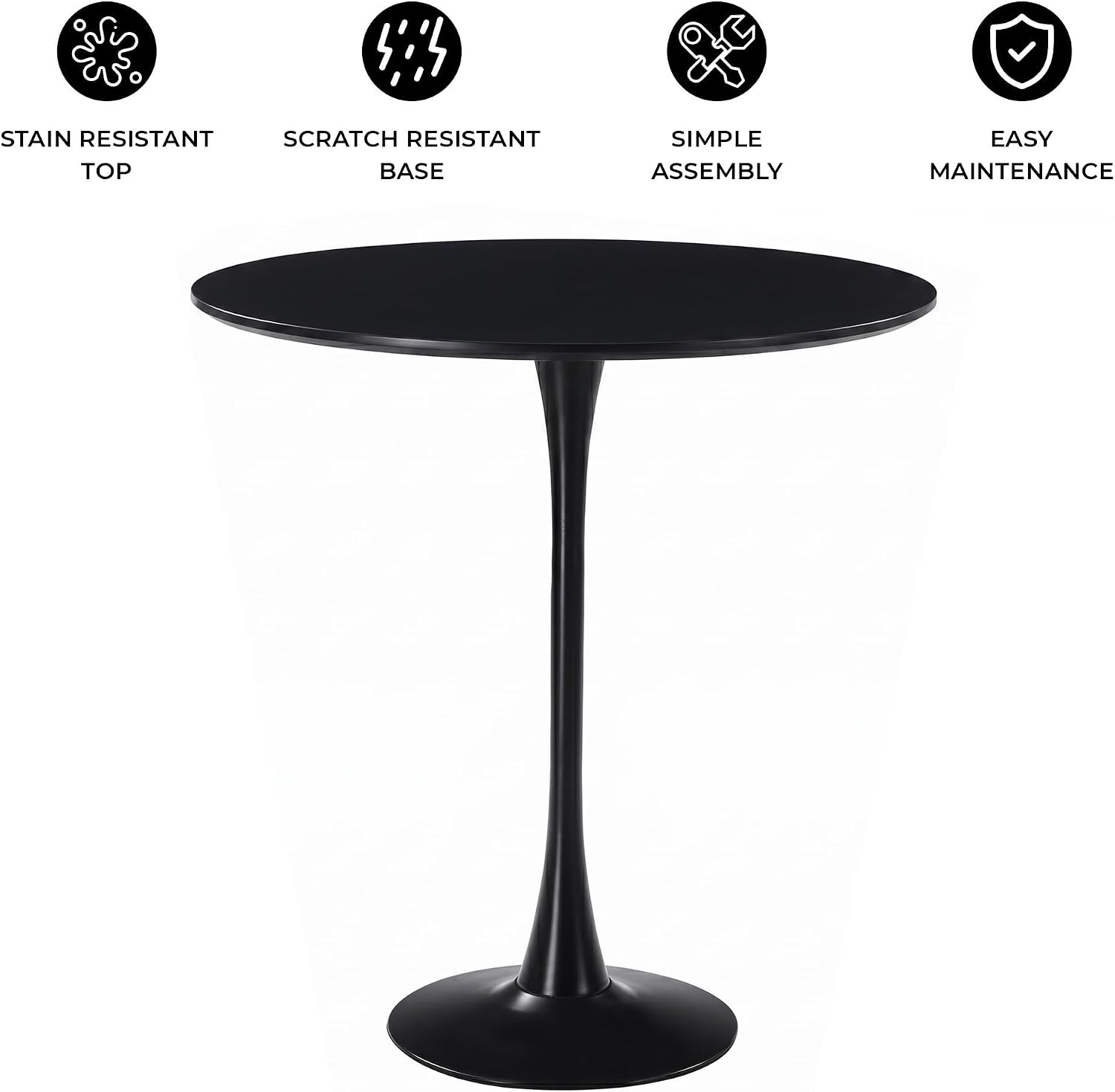 LeisureMod Bristol Collection 35" Round Bar Height Table, Modern MDF Top Pub with Black Pedestal Base, Bistro Cocktail Table for Kitchen, Dining Room, Cafe, Restaurant & Home Bar, Black