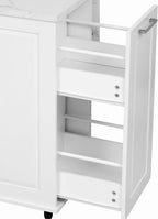 50.7" Kitchen Island with Trash Can Storage Cabinet & Drop Leaf | Island Table for Kitchen, White Faux Marble Top, Double-Tier Pull-Out Cabinet, Foldable Workspace, 5 Wheels
