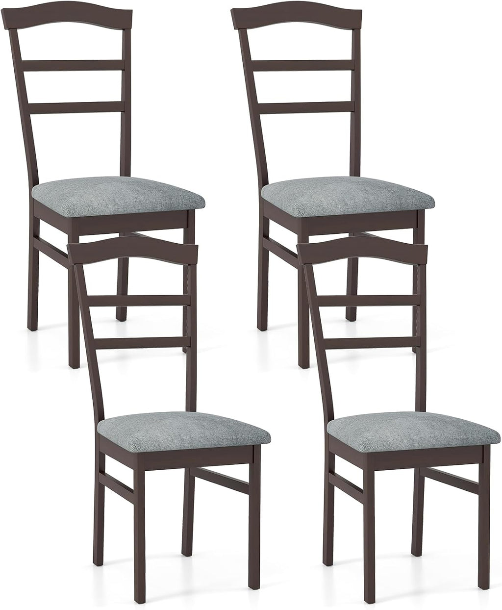 Giantex Wooden Dining Chairs Set of 4, Upholstered Kitchen Chair w/Rubber Wood Frame, Linen Fabric Padded Seat, High Curved Back, Farmhouse Accent Side Chairs for Dining Room Living Room