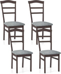 Giantex Wooden Dining Chairs Set of 4, Upholstered Kitchen Chair w/Rubber Wood Frame, Linen Fabric Padded Seat, High Curved Back, Farmhouse Accent Side Chairs for Dining Room Living Room