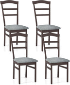 Giantex Wooden Dining Chairs Set of 4, Upholstered Kitchen Chair w/Rubber Wood Frame, Linen Fabric Padded Seat, High Curved Back, Farmhouse Accent Side Chairs for Dining Room Living Room