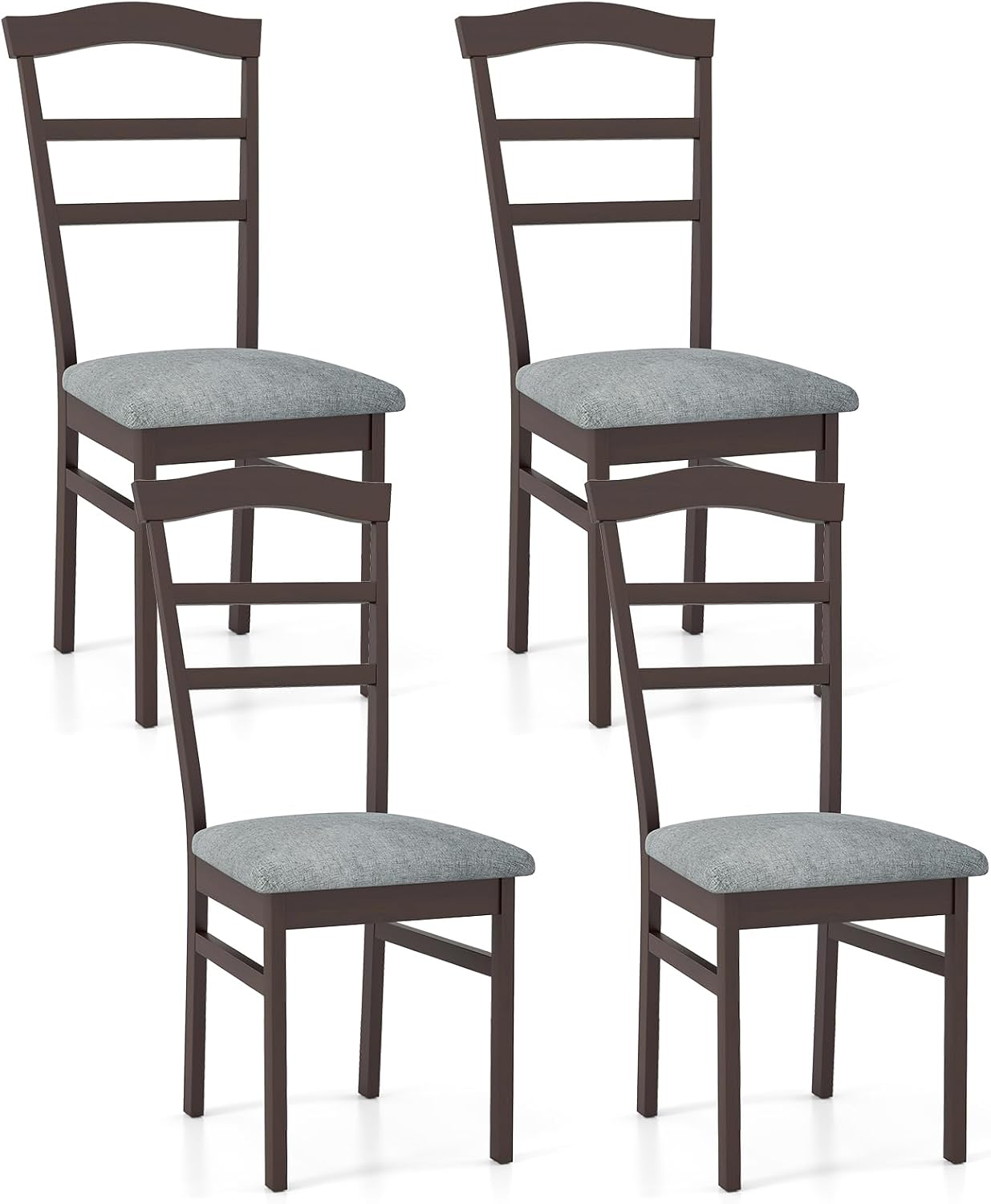 Giantex Wooden Dining Chairs Set of 4, Upholstered Kitchen Chair w/Rubber Wood Frame, Linen Fabric Padded Seat, High Curved Back, Farmhouse Accent Side Chairs for Dining Room Living Room