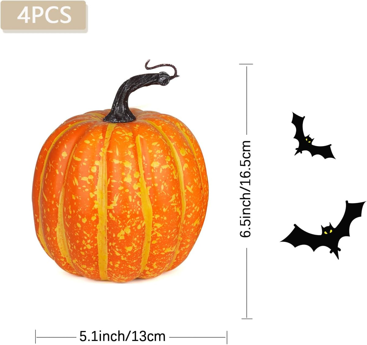 Artmag 6 Inch Large Artificial Pumpkins, 4PCS Big Orange Drawing Line Faux Foam Harvest Pumpkins for Fall Thanksgiving Holiday Decorations