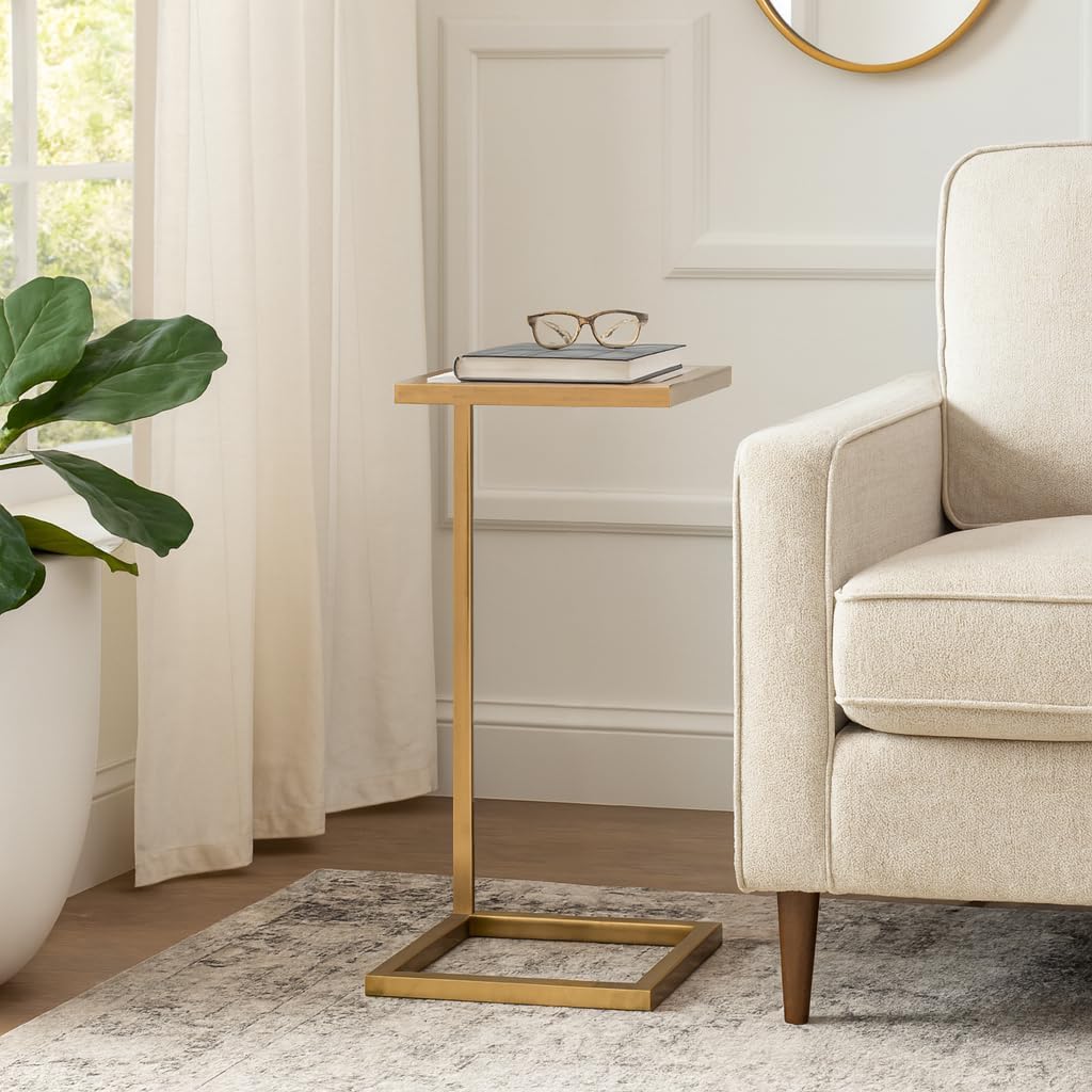 Home Decor End Table, Side Table, or Night Stand - Metal C-Shaped Accent Table with Marble Top Perfect for Big or Small Spaces - A Modern Accent for Office, Bedroom, or Living Room - 24" White & Gold