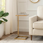 Home Decor End Table, Side Table, or Night Stand - Metal C-Shaped Accent Table with Marble Top Perfect for Big or Small Spaces - A Modern Accent for Office, Bedroom, or Living Room - 24" White & Gold