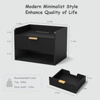 Arbuxzuy Floating Nightstand Set of 2 with Charging Station and Drawer | Modern Black Wall Mounted Bedside Table with Open Shelf, Minimalist Wooden Floating Night Stand for Bedroom Small Spaces
