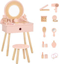 OOOK Toddler Vanity Set with 11pcs Accessories, Kids Vanity Table Chair Set | FSC Safety, Pink Pretend Makeup Toy with Straw Weaving Decor, Suitable for Girls Aged 3+