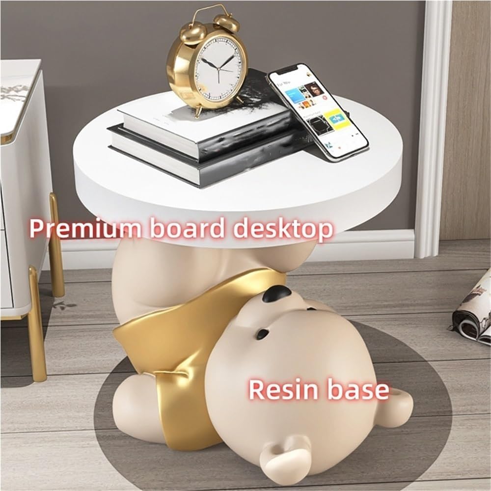 Bear Statue Side Table, Modern Sofa Table, Resin Sculpture Bedside Table, Home Decor, Cute Bedroom Decor, Accent Table for Living Room(Grey)