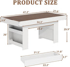 47″ Dining Table with Storage Shelf & Drawers,Multi-Functional Dining Game Table for 4–6-Removable Top, Space-Saving Convertible Design w/Hidden Storage, for Poker Card Games Family Meals