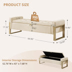 End of Bed Storage Bench, 67'' Bench for Bedroom Foot of Bed King Size, Modern Velvet Storage Ottoman Benches with Gold Legs for Windows Living Room, Beige