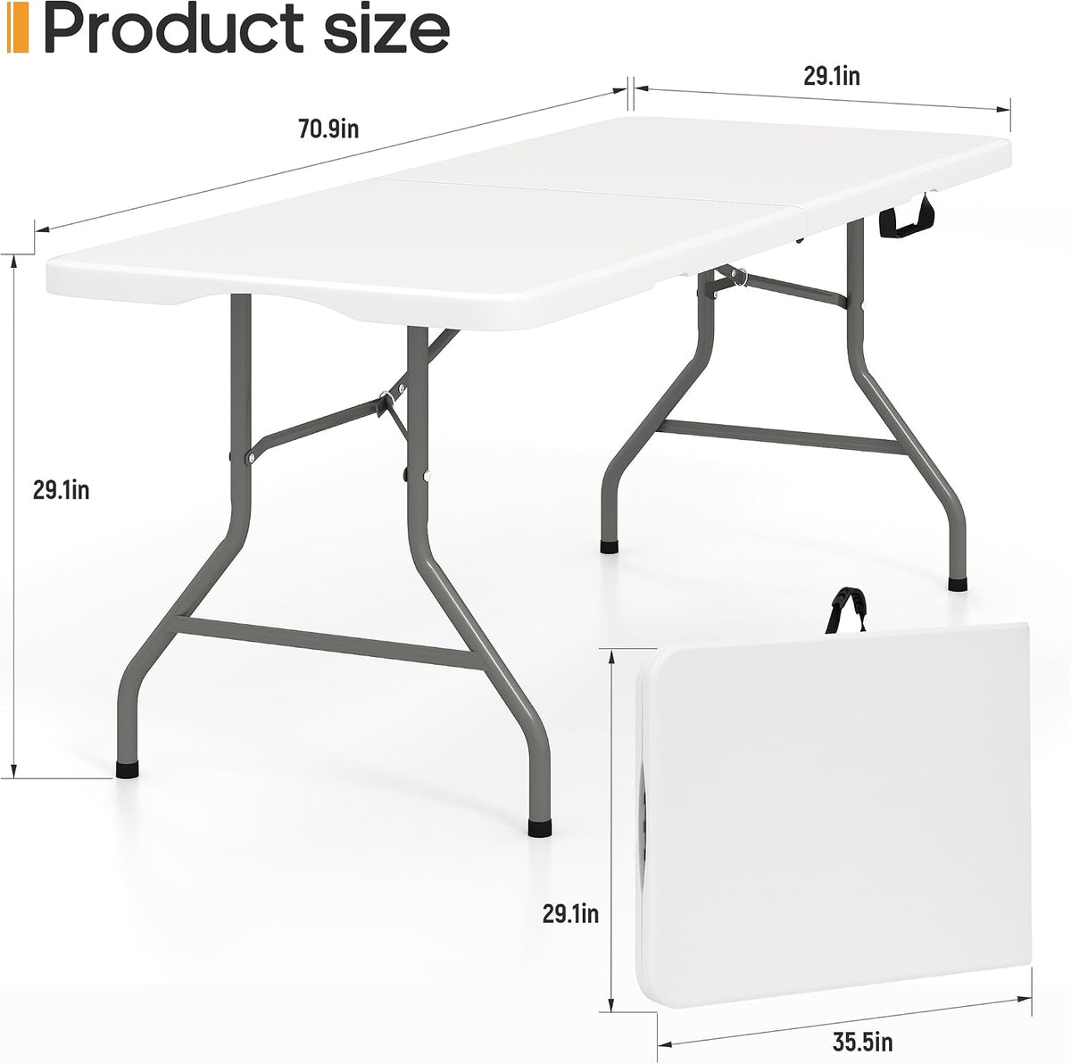 SKONYON 6ft Folding Table Heavy Duty 350 LBS Foldable Table with 18% Thicker HDPE Top Reinforced Steel Frame Portable Fold-in-Half Table Under 22 lbs for Outdoor Indoor Party Wedding Camping White