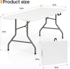 6ft Folding Table Heavy Duty 350 LBS Capacity Foldable Table with 18% Thicker HDPE Waterproof Top & Reinforced Steel Frame, Portable Fold-in-Half Table for Outdoor Indoor Party Wedding Camping