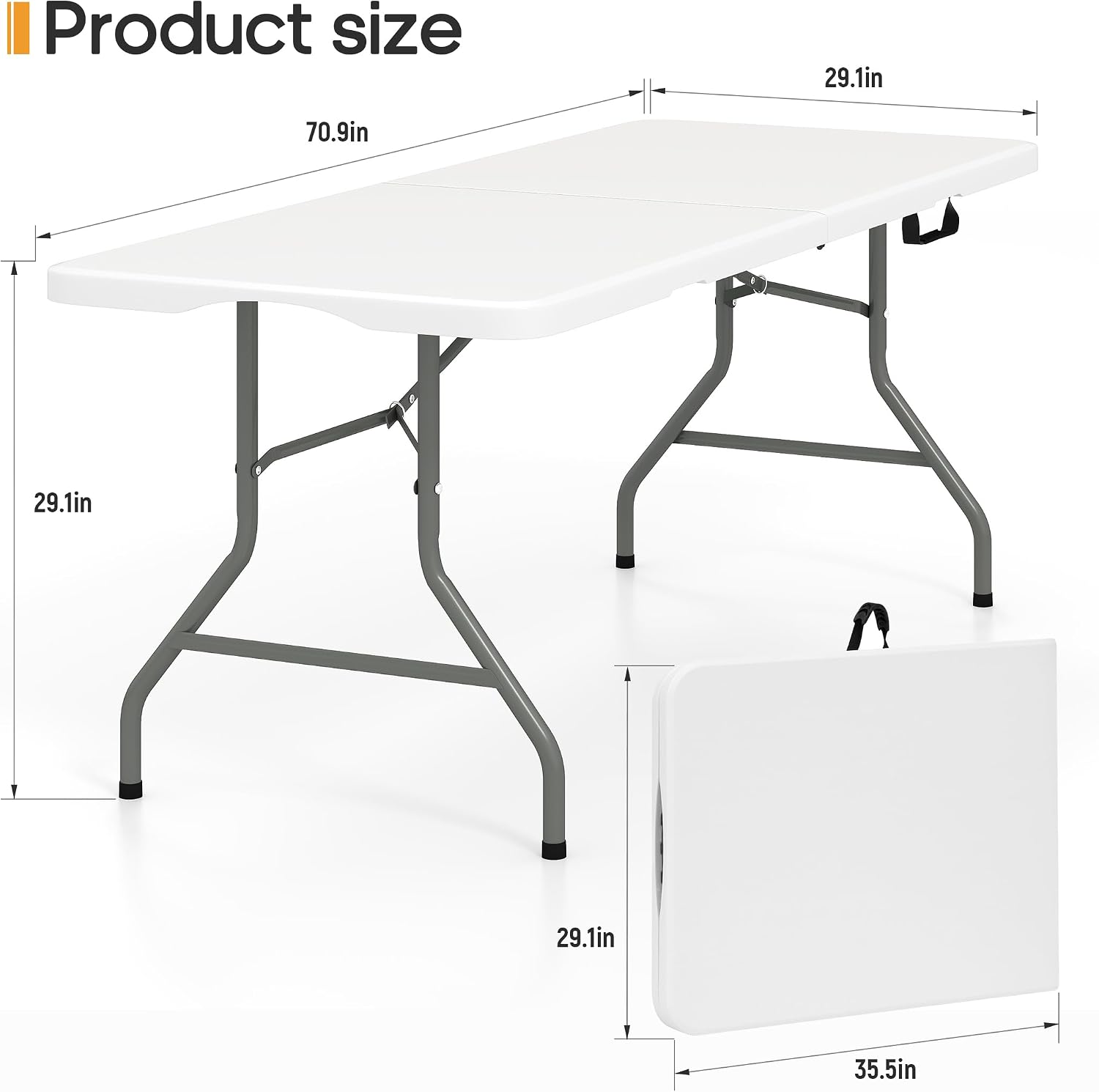 6ft Folding Table Heavy Duty 350 LBS Capacity Foldable Table with 18% Thicker HDPE Waterproof Top & Reinforced Steel Frame, Portable Fold-in-Half Table for Outdoor Indoor Party Wedding Camping