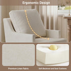 UVV Upholstered Dining Chairs Set of 2, Modern Kitchen Chair Dining Room Chair with 4 Casters, Linen Armchair for Bedroom Reading Room Living Room,Beige