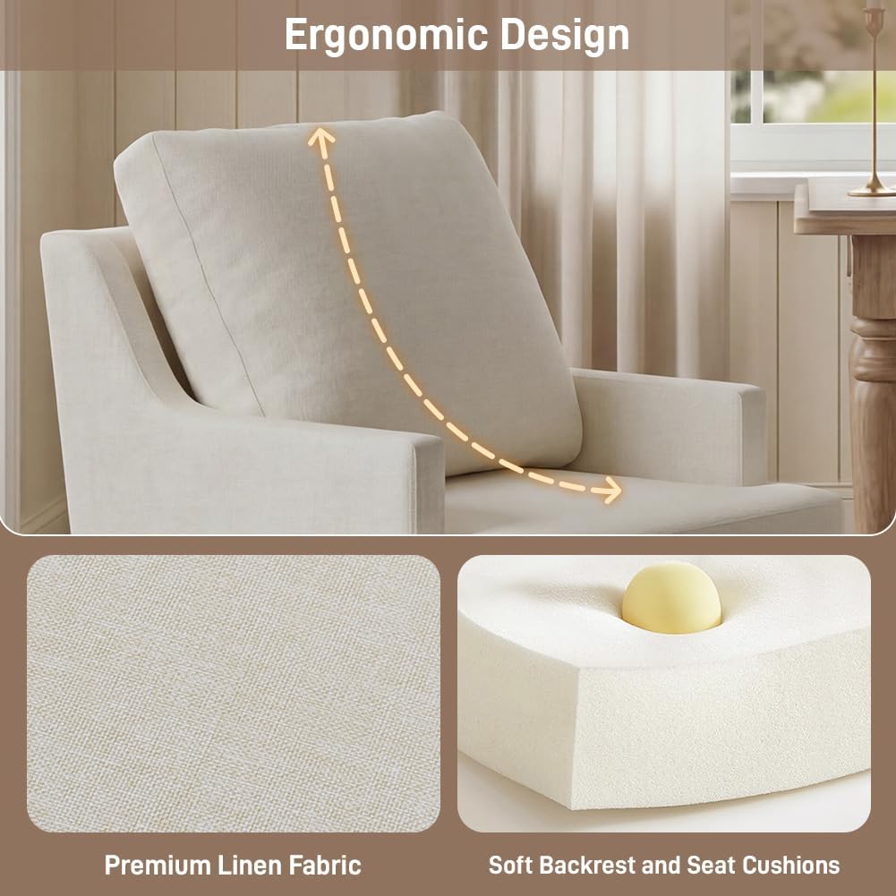 UVV Upholstered Dining Chairs Set of 2, Modern Kitchen Chair Dining Room Chair with 4 Casters, Linen Armchair for Bedroom Reading Room Living Room,Beige