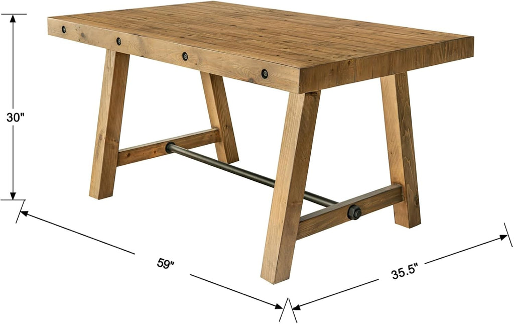 chairus 59'' Farmhouse Dining Table, Solid Wood Rustic Kitchen Table with Metal Stretcher, Large Rectangular Wooden Dining Room Table for Living Room/Home Office, Easy Assembly, Light Walnut