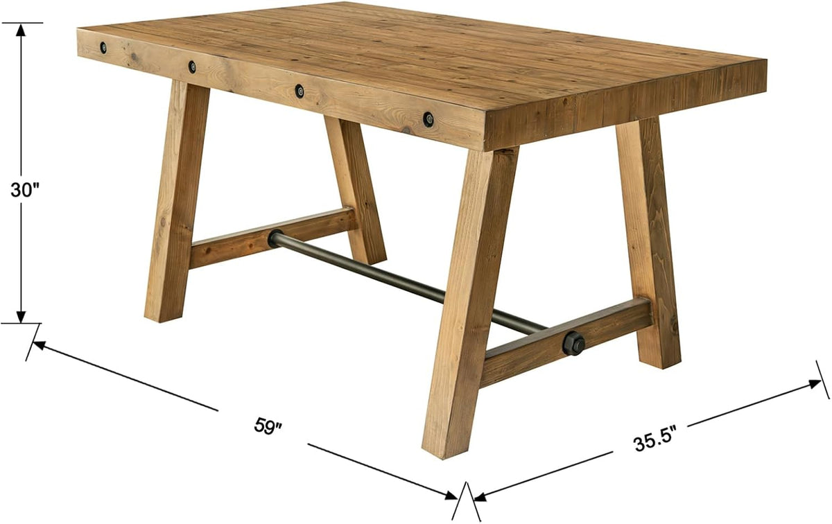 chairus 59'' Farmhouse Dining Table, Solid Wood Rustic Kitchen Table with Metal Stretcher, Large Rectangular Wooden Dining Room Table for Living Room/Home Office, Easy Assembly, Light Walnut