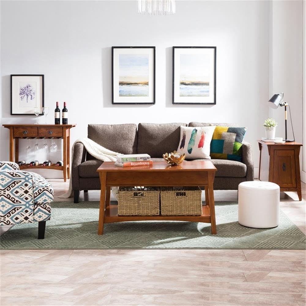 MAKLAINE Mission Cabinet Wood End Table, 24" H x 15" W x 24" D, Solid Ash Top with Oak Veneers, Hand Applied Russet Brown Finish, Concealed Storage Cabinet with Shelf, Living Room Furniture
