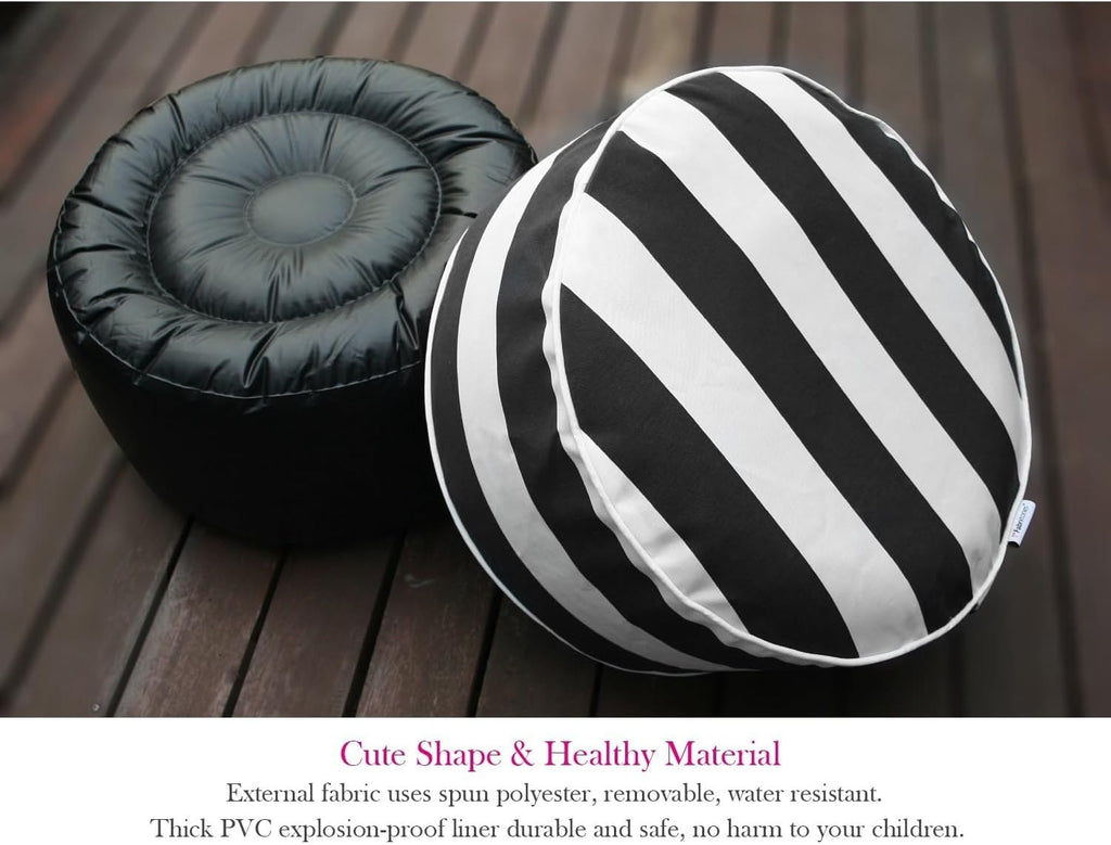 Outdoor Inflatable Ottomans with Insert Round 21x9 Inch Black Striped Pattern Patio Foot Stools and Ottomans Portable Footrest